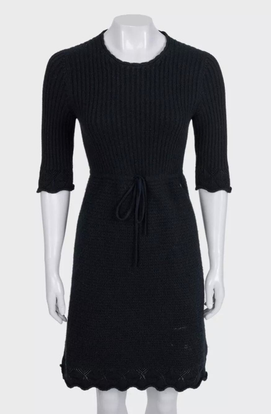 Chanel Black 100% Cashmere Belted Dress - FR 36 / S